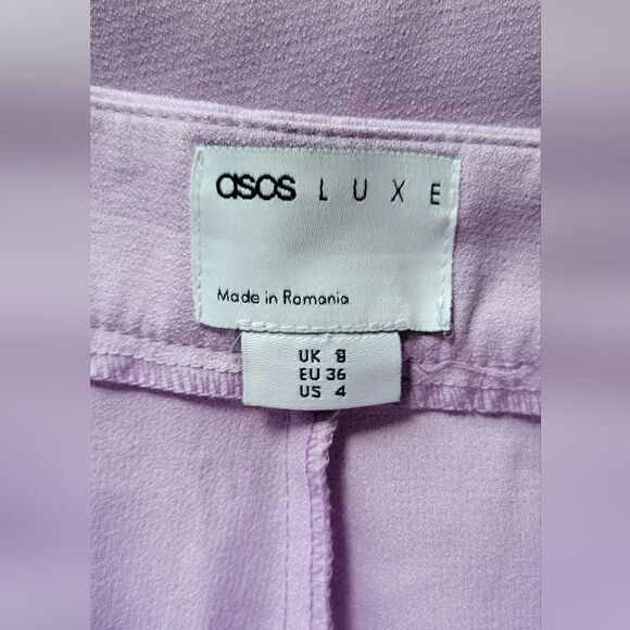NWT ASOS LUXE Wide Flare Leg Tailored Pants Frill Overlay Lilac Purple 4 - Picture 10 of 14